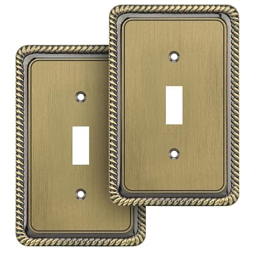 Henne Bery Rope Edge Decorative Wall Plate Switch Plate Outlet Cover (Single Toggle, 2 Pack, Antique Brass) - Single Toggle 2PK - Antique Brass - Image 1