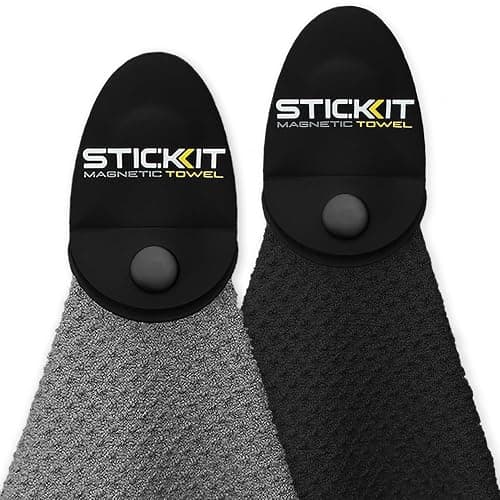 STICKIT Magnetic Golf Towel Gray and Black 2-Pack | Top-Tier Microfiber Golf Towel with Deep Waffle Pockets | Industrial Strength Magnet for Strong Hold to Golf Carts or Clubs - Image 1