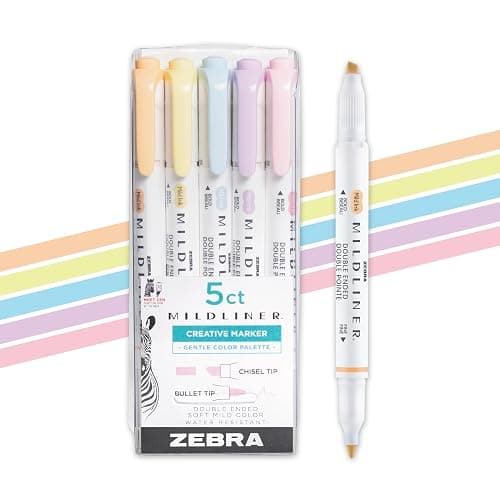 Zebra Pen Mildliner Dual-Tip Highlighter Set, Broad and Fine Point Tips, No Bleed, Ideal for Bible Highlighting, Journaling, School and Office Supplies, Assorted Gentle Ink Colors, 5-Pack (78705) - Image 1