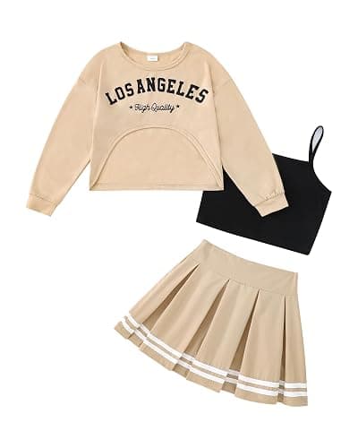 Yhnslsf Girls Fall Outfits 2/3 Piece Girl Clothes Letter Print Long Sleeve Sweatshirt Pleated Skirt Sets for Kids Teen 5-14T - Image 1