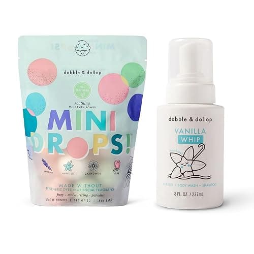 Dabble & Dollop Soothing Mini Bath Bombs & Vanilla Shampoo, Body Wash and Bubble Bath for Kids - All Natural, Resealable Pouch, Foaming Whip, Vegan, Gluten-Free, Cruelty-Free (Pack of 2) - Image 1