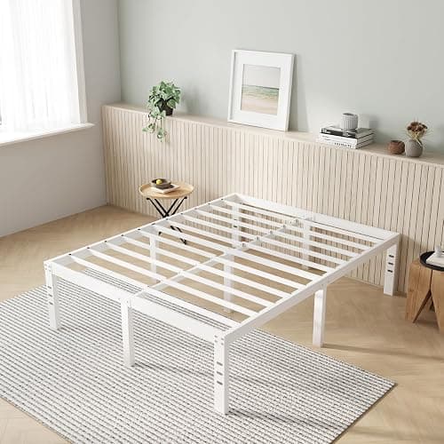 Novilla Queen Size Bed Frame, 14 Inch Metal Platform Bed Frame Queen Size with Storage Space Under Bed, Heavy Duty Steel Slat Support, Easy Assembly, No Box Spring Needed, White - Image 1