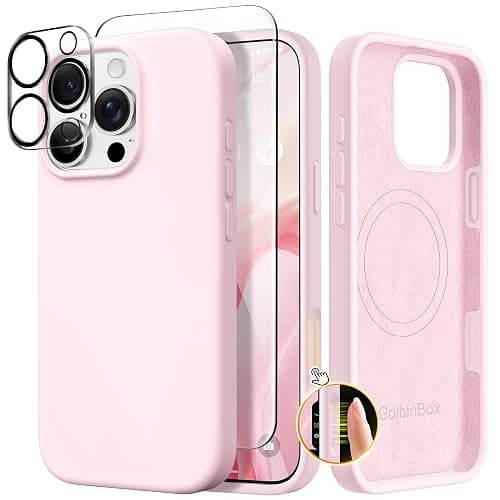 GolbinBox Magnetic for iPhone 16 Pro Case, Compatible with MagSafe, Screen Protector + Camera Lens Protector, Liquid Silicone Shockproof Protective Phone Case for iPhone 16 Pro 6.3", Chalk Pink - Image 1