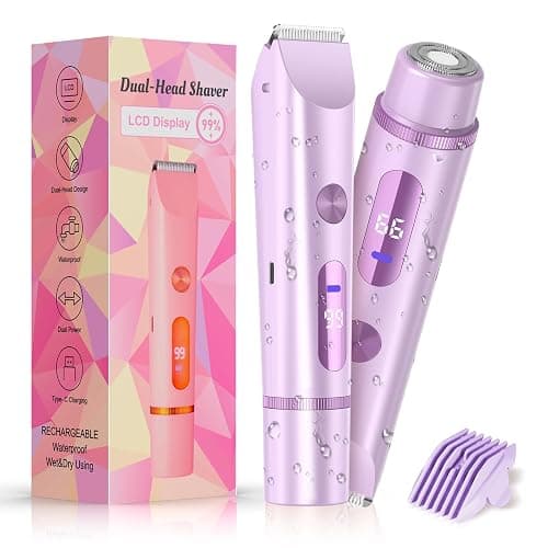 Bikini Trimmer for Women Electric Razors for Women Women's Electric Razor 2 in 1 Shaver Pubic Hair Trimmer Ipx7 Waterproof Wet Dry Use Bikini Shaver for Ladies Pubic, Legs, Face, Underarms (Purple) - Image 1