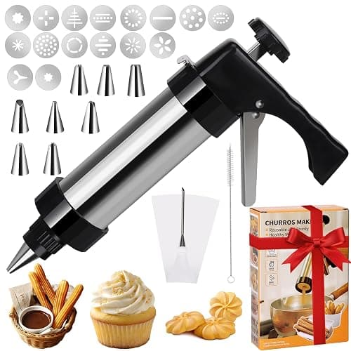 Cookie Press Gun Decorating Kit, 27 Pcs Premium Baking Tool Kit for Cookie Press and Cake Decorating with 16 Cookies Discs 8 Icing Tips and Cleaning Brush, DIY Christmas Cookies Maker Gifts for Wome - Image 1