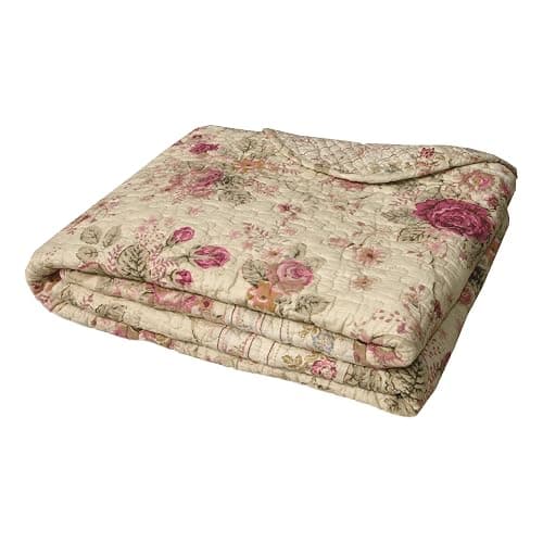 Greenland Home Fashions Antique Rose - Classic Traditional Floral - 100% Cotton Quilted Throw Blanket, 50 x 60 inches, Ecru - Image 1