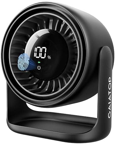 Gaiatop Desk Fan with Touch Control, 4000mAh Battery, 5 Speeds Ultra Quiet Bedroom Fan with LED Display, 90° Tilt, 7.7 Inch USB-C Rechargeable Desktop Fan for Dorm Office Room Home Office, Black - Image 1