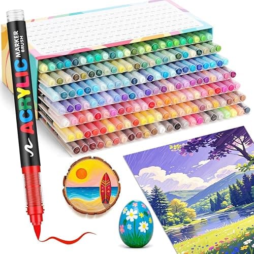 Guangna 168 Acrylic Paint Markers, Brush Tip Acrylic Paint Pens, Quick-Drying Waterproof Ink, for Rock Painting Plastic Wood Canvas Glass Ceramic Metal Art Crafts Supplies Gift - Image 1