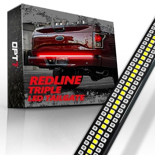 OPT7 60" Redline Triple Row LED Tailgate Light Bar w/Sequential Red Turn Signal, Rigid Aluminum Frame Strip – Fits 2005–2014 F150, Ram, Silverado/Sierra 1500 – Full Function: Brake, Reverse, Running - Image 1