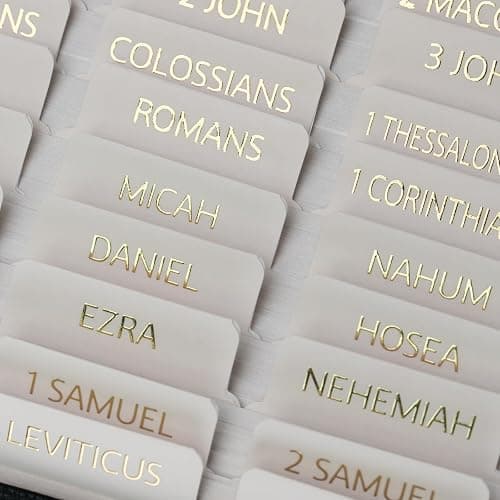 UPAFEXXI-Laminated Bible Tabs with Book Summaries(Gold Foil Embossed Lettering), Bible Tabs for Women and Men, Reposition Large Print Stickers, Easy to Read, 80Chapters Labels for Easy Navigation - Image 1