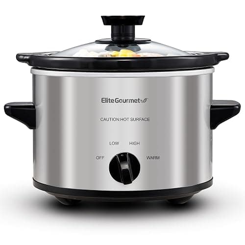 Elite Gourmet MST-250XS Electric Slow Cooker Ceramic Pot, Adjustable Temp, Entrees, Sauces, Stews & Dips, Dishwasher Safe Glass Lid & Crock, 1.5 Quart, Stainless Steel - Image 1