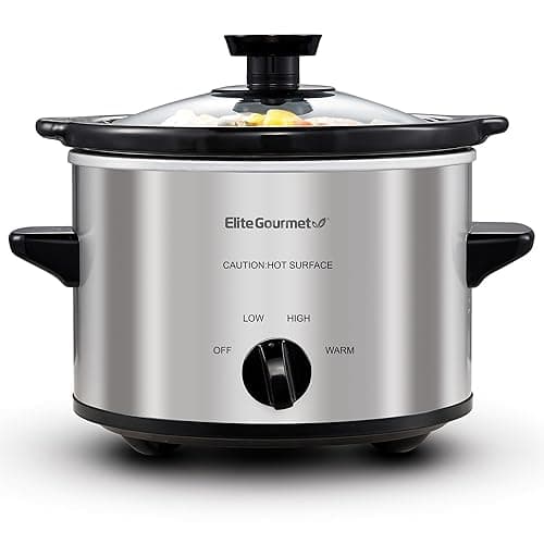 Elite Gourmet MST-250XS Electric Slow Cooker Ceramic Pot, Adjustable Temp, Entrees, Sauces, Stews & Dips, Dishwasher Safe Glass Lid & Crock, 1.5 Quart, Stainless Steel - Image 1