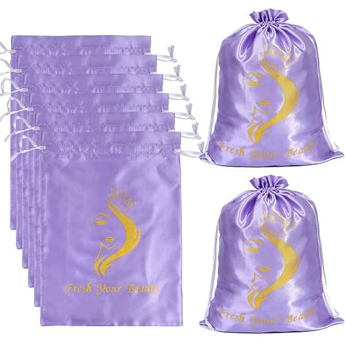 Satin Bags with Drawstring - Soft Pouches for Multiple Pieces, Bundles & Hair Extension Supplies - Home and Salon Use (6PCS Purple) - Image 1