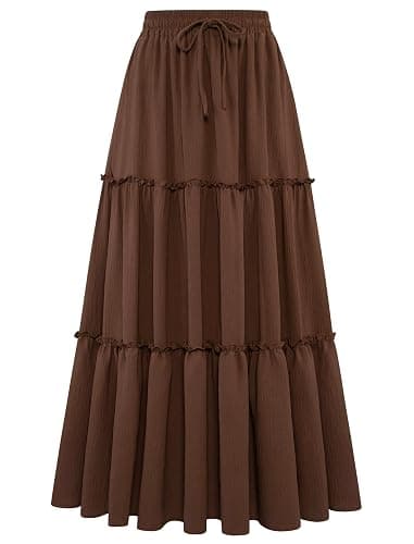 Arolina Women's Summer Maxi Skirt Trendy High Waist Pleated Ruffle Long Skirts Flowy Beach Boho Skirt Dress with Pockets - Image 1