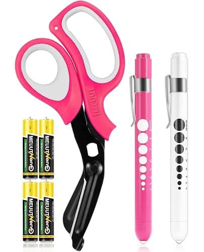 MEUUT 3 Pack Pen light & Medical Scissors-One Pantented Trauma Scissor Two LED Penlight with Pupil Gauge -8" Bandage Scissor for Nurse Doctor EMT - Image 1