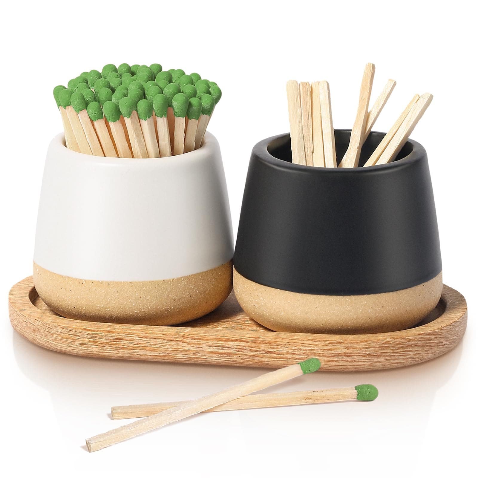 Amazon Matches in a Jar with Striker for Cute and Fancy Matches - Set of 2 Ceramic Match Holder with Striker Match Container Tray Matchstick Holder for Kitchen Bathroom Candle Parlor Modern Home Decor - Image 1