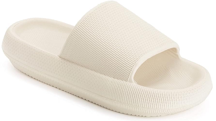 Joomra Pillow Slippers for Women and Men Non Slip Quick Drying Shower Slides Bathroom Sandals | Ultra Cushion | Thick Sole - 7.5-8.5 Women/6-7 Men - Beige - Image 1