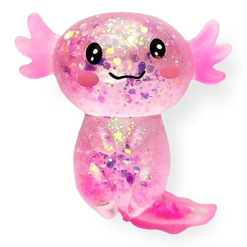 Djyxoglyn Axolotl Squishy Stress Relief Toy – Glitter Fidget Toy Cute Salamander Squeeze Toy for Kids & Adults, Sensory Anxiety Relief Squishy Toy, Party Favor Desk Fidget (Pink) - Image 1