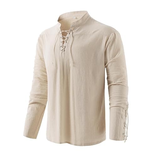 Men's Pirate Shirt Medieval Renaissance Steampunk Retro Long Sleeve Lace up T Shirt Viking Gothic Halloween Costume Top - Image 1