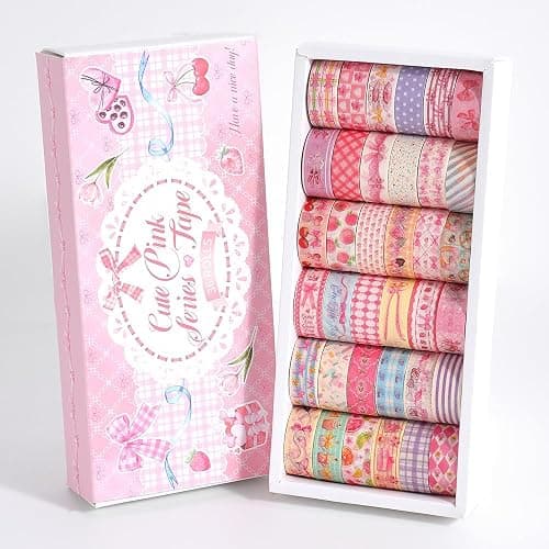 icceemee 36 Rolls Sweet Pink Theme Washi Tape Set with Different Colorful Patterns, Writable Decorative Tapes for Scrapbooking, Junk Journal Supplies, Bullet Journaling, 0.39'' x 79'' per Roll - Image 1