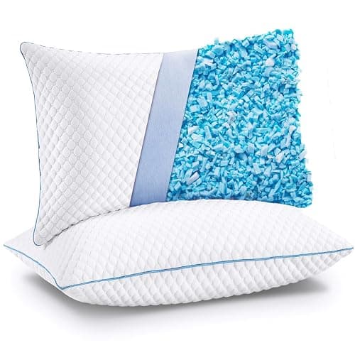 VVZ Cooling Bed Pillows Standard Size Set of 2,Shredded Memory Foam Pillows with Gel, Adjustable Firmness for Side, Back, Stomach Sleepers, 20x26, White - Image 1