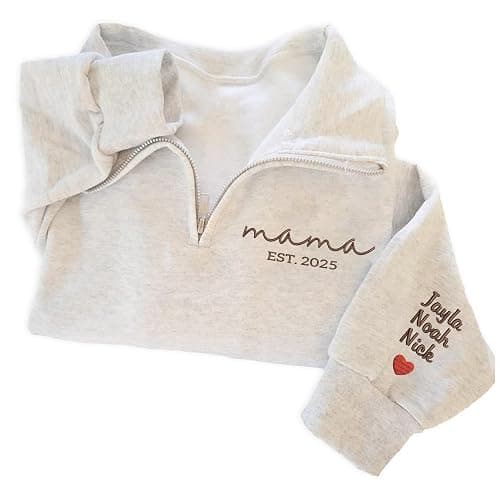 NAZENTI-Custom Mama Embroidered Sweatshirt Kids Names-Personalized Gifts For New Mom, Mommy Birthday, Mothers Day, Christmas - Image 1