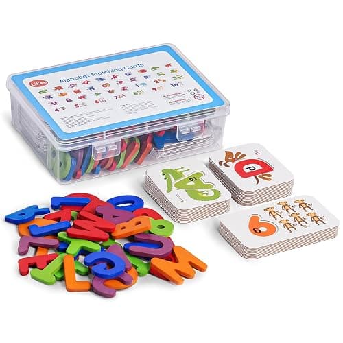 LiKee Alphabet Flash Cards Wooden Letter Puzzle ABC Sight Words Matching Games Counting Board Preschool Educational Montessori Toys for Toddlers Boys Girls 3+ Years (36 Cards& 37 Wood Pieces) - Image 1