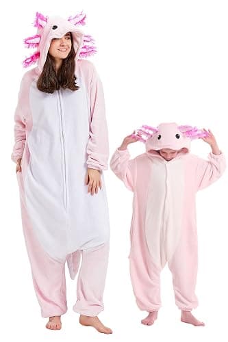 DELEY Unisex Axolotl Onesie Pajamas, Animal One Piece Costume Sleepwear Halloween Cosplay Homewear - Image 1