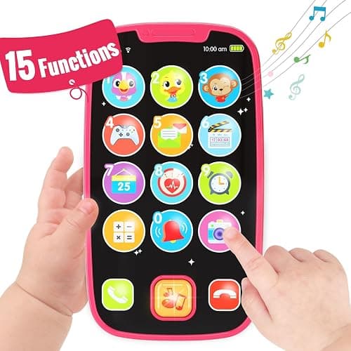 BABYFUNY Toys for 1 Year Old Girl Gifts, 15 Functions Phone Toddler Girl, Learning Baby Toys 12-18 Months, Kids Cell Phone Easter Basket Stuffers - Pink - Image 1