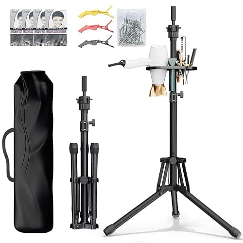 ORWOD Wig Head Stand Adjustable Height - Upgrade Wig Tripod Stand with Reinforced Tool Tray , Foldable Mannequin Head Stand for Beauty and Hairdressing Styling Training (Additional 1 Free Accessory) - Image 1