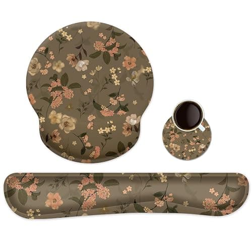 AORTDES Ergonomic Keyboard Mouse Pad Wrist Rest Support Set for Laptop/Computer/Desktop,Memory Foam Hand Rest Wrist Cushion for Gaming/Office,Lightweight Comfortable & Pain Relief (Flowers) - Image 1