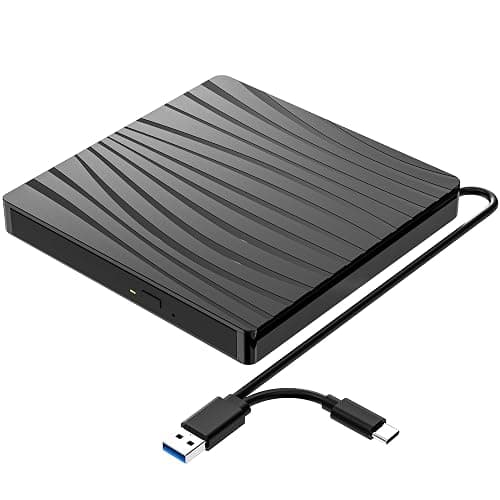 QDSYLQ External CD/DVD Drive for Laptop, USB C Portable CD DVD +/-RW Burner Optical Drive Reader Writer DVD Player for Laptop iMac PC Desktop MacBook, Windows 11/10/8/7/XP/Linux/MacOS Schwarz - Image 1