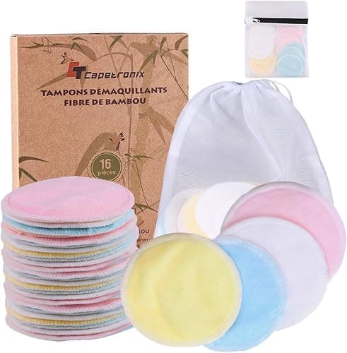 Reusable Makeup Remover Pads (16 Pack) with 2 Bags for Laundry & Storage, Reusable Bamboo Cotton Rounds, Eco-Friendly Reusable Cotton Pads for All Skin Types - Image 1
