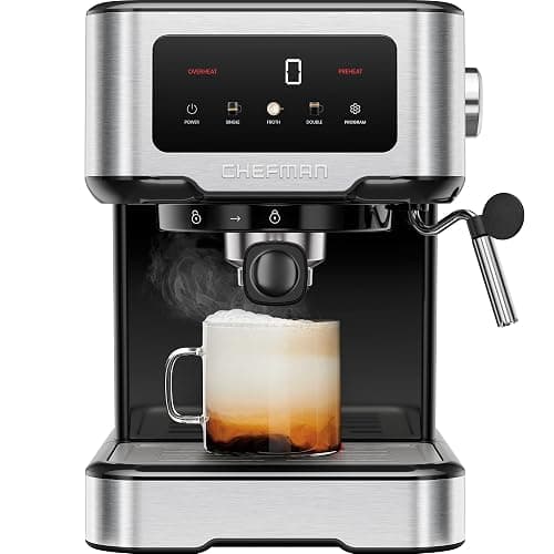 Chefman CraftBrew Espresso Machine, 15-Bar Pump, Digital Touchscreen, Steam Wand for Latte & Cappuccino, Compact Espresso Coffee Machine w/ 1.5L Removable Water Reservoir - Stainless Steel - Image 1
