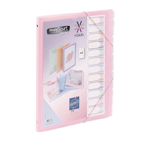 Viquel - Trieur 12 compartiments A4 personnalisable Propysoft - Fermeture élastique - Rose translucide - Image 1