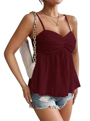 SISKIN Womens Peplum Tank Tops Babydoll Lace Going Out Camisole Top Ruffle Spaghetti Strap Camisole - Image 1