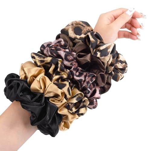 XL Big Silk Scrunchies for Women CEELGON Extra Large Scrunchie Satin Oversized Silk Thick Elastic Fluffy Hair Ties Jumbo Gigantic Soft Chiffon Cute Scrunchy Hair Scrunchies 6 Pack - Image 1