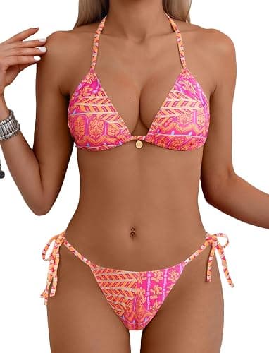 Tainehs Women's Sexy Halter Bikini Set Triangle Top String Swimwear Two Piece Swimsuits Cheeky Bathing Suit - Image 1