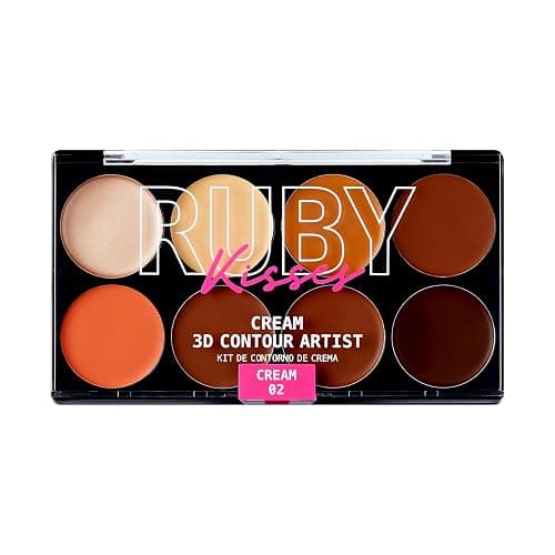Ruby Kisses Flawless Finish with 3D Contour Cream Makeup Palette – Lightweight, Multi-Palette, Contouring Foundation, Creamy, Sculpt &Highlighting, Define Cheekbones (Dark Medium) - Image 1