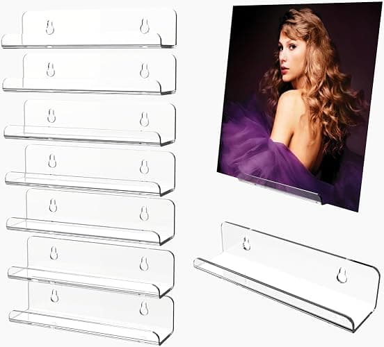 WPESI Vinyl Record Shelf Wall Mount 8Pack,7 Inch Acrylic Record Shelf,Record Wall Display, Vinyl Record Holder CD Rack,8 Pack(Clear) - Image 1