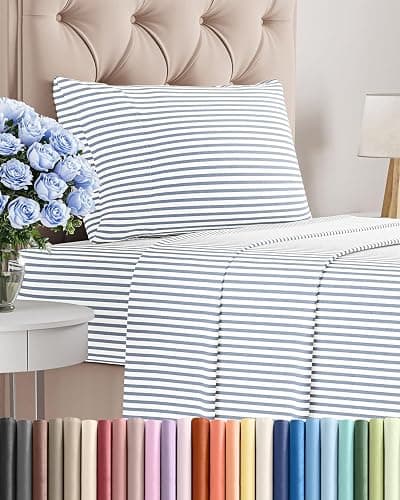 Twin Size 3 Piece Sheet Set - Comfy Breathable & Cooling Sheets - Hotel Luxury Bed Sheets for Women & Men - Deep Pockets, Easy-Fit, Soft and Wrinkle Free Sheets - Blue Stripes Oeko-Tex Bed Sheet Set - Image 1
