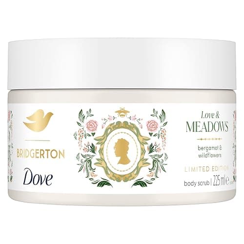 Dove Limited Edition Bridgerton Love & Meadows Body Scrub exfoliating scrub with a bergamot & wildflowers scent for deep nourishment 225 ml - Image 1