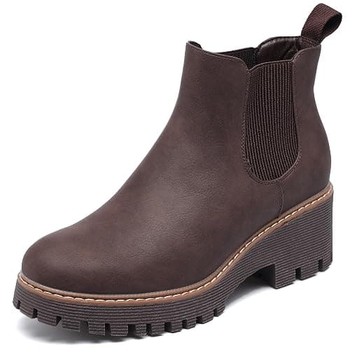 DECARSDZ Womens Chunky Platform Chelsea Boot With Elastic Low Wedge Heel Slip On For Fall Work Suede Leather Classic Style Ankle Boots Women - Image 1