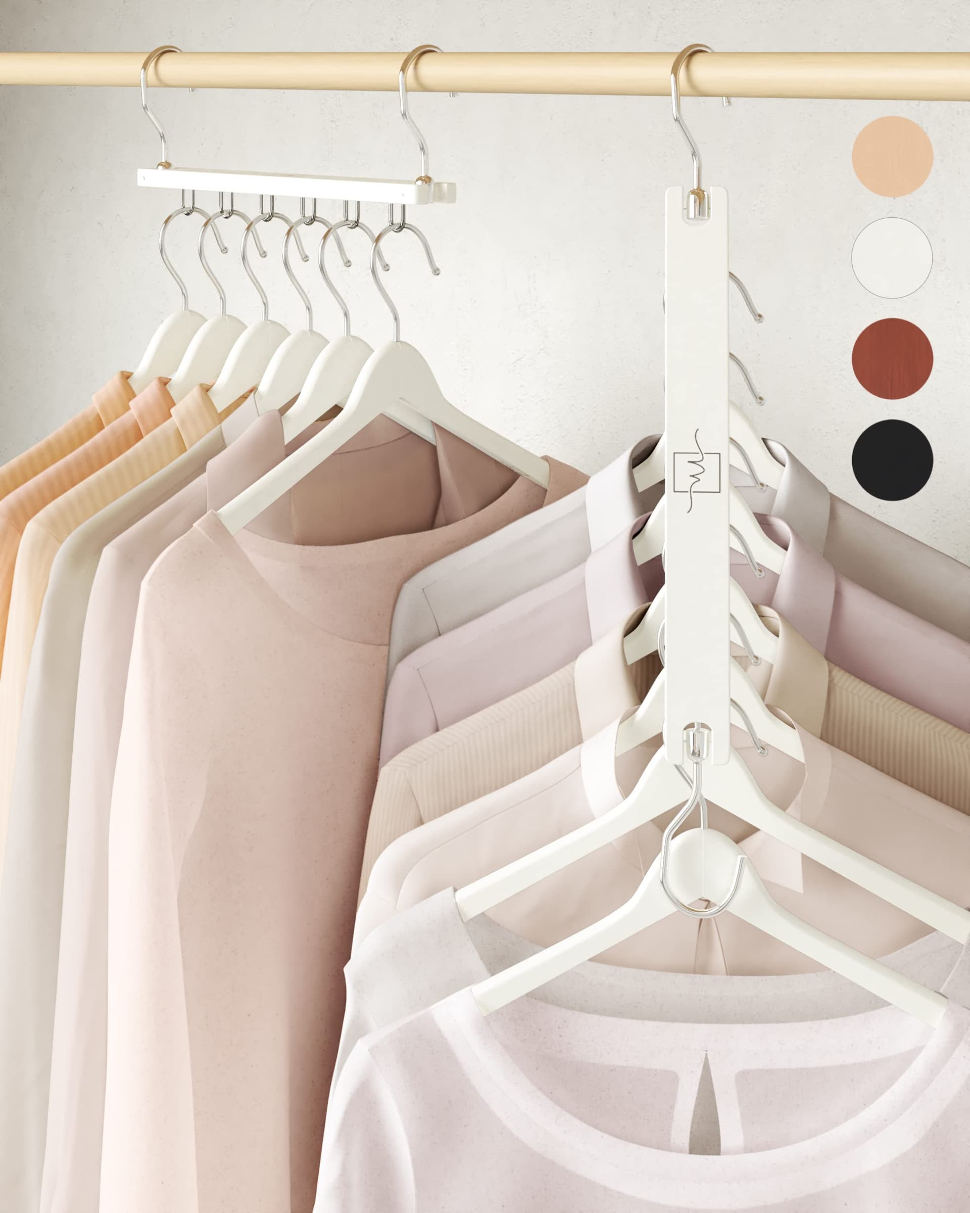 MORALVE Space Saving Hangers for Closet Organizer - 4 Pack Wood Shirt Organizer for Closet Space Saver Hangers for Clothes - Closet Clothes Hanger Organizer Stacker Space Saving Collapsible Hangers - 4 Pack - White - Image 1