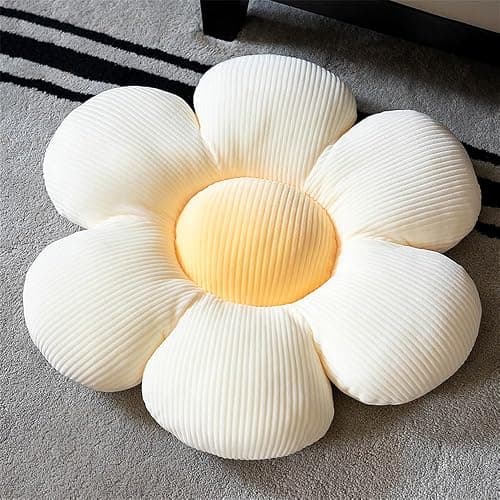 Morbuy Flower Pillow Floor Cushion Cute Flower Shape Preppy Pillow Chair Seat Pad Aesthetic Room Decor Soft Cozy Colorful Daisy Plush Cushion Tatami Sofa Bed Pillows (White/Yellow,35cm/13.7inch) - 35cm/13.7inch - White/Yellow - Image 1