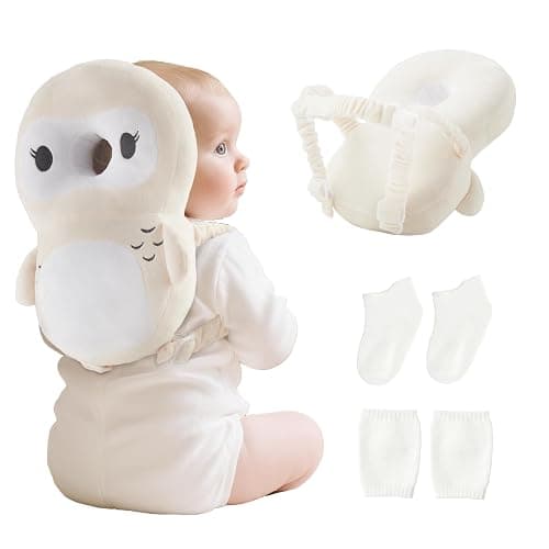 Fortella Baby Head Protector Backpack with Socks and Knee Pads - Adjustable Safety Pillow for Crawling Toddlers 5-12 Months, Soft Cushioned Support, Infant Travel Essentials Gift for Boys Girls (Owl) - Image 1