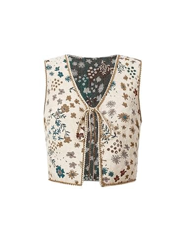 GORGLITTER Women's Sleeveless Western Rodeo Country Concert Cowgirl Outfit Tie Front Cardigan Vest Top Casual Trendy - Image 1
