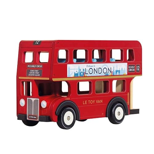 Le Toy Van - Cars & Construction - London Double Decker Bus - Wooden Bus - Role Play Toy - Suitable for Girls & Boys Age 3+ - Red - Image 1