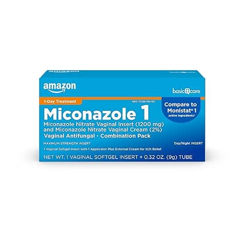 Amazon Basic Care Miconazole Nitrate Vaginal Insert 1200 mg and Miconazole Nitrate Cream 2%, 1-Day Treatment, Relieves Itching, Vaginal Yeast Infection, 0.32 Ounce, 1 Count - Image 1
