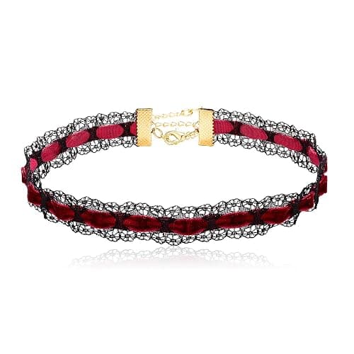 Lace Velvet Choker With Black Red, Ultra Comfortable Stretch Choker Necklaces for Women, Sexy Charm 90s Goth Choker, Halloween Gifts - Image 1